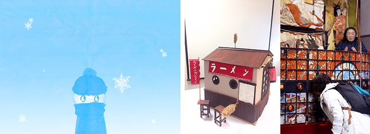 A series of illustrations based off different experiences in Japan, that will be on exhibition as part of A World is Born. This is a collective collaboration between, from left to right, Christabel, Jamie and their classmates Cheryl, Natalie and Aysha.