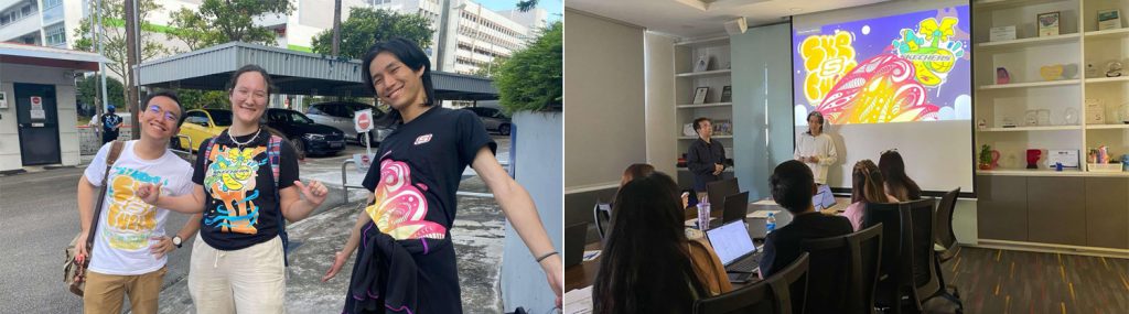 The team consisting of students (from left) Bui Cong Duy, Renata Zamaltdinova and Marcelino Sugiarto came in third after impressing judges with their animated presentation and self-produced T-shirts.