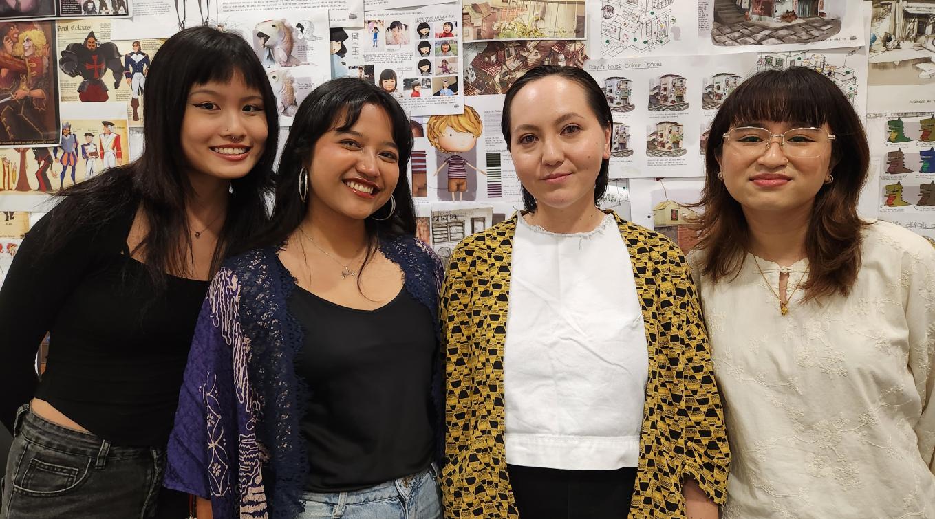 Amanda Nell with BA (Hons) Film students Jia En, Anada and Ruzana