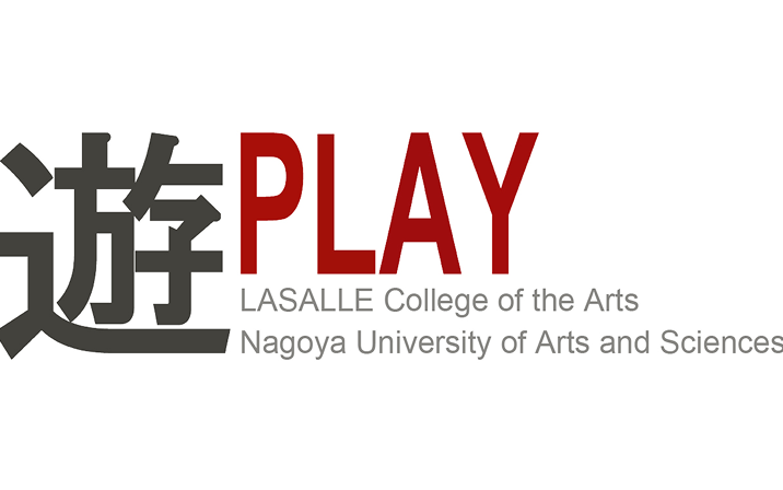 PLAY logo featuring a large Chinese character for "play" beside the word PLAY, with LASALLE College of the Arts and Nagoya University below.