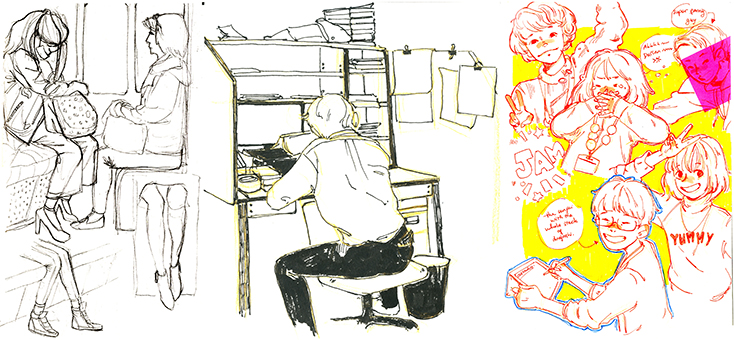 Sketches done by Xinlong, Christabel and Jamie